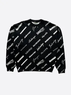 Balenciaga Black & White Logomania All Over Knit Sweater