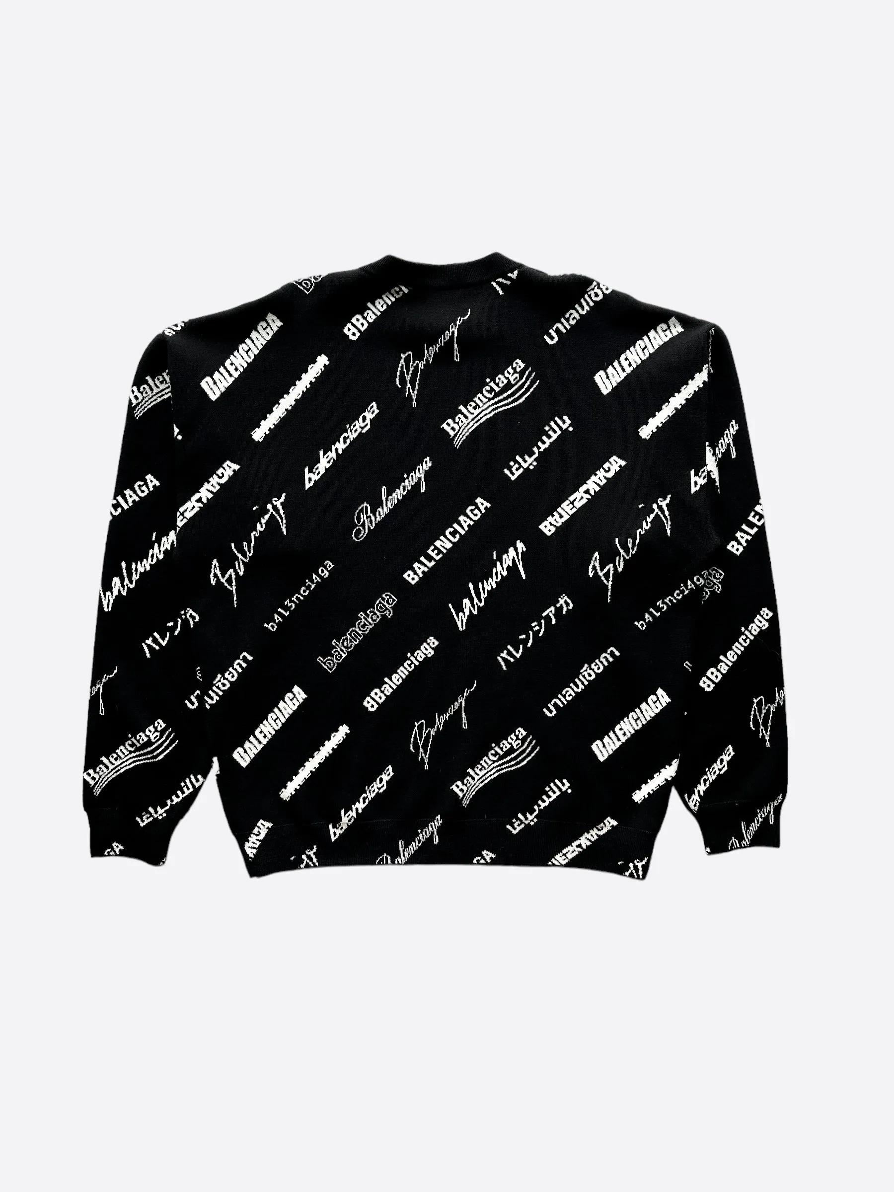 Balenciaga Black & White Logomania All Over Knit Sweater