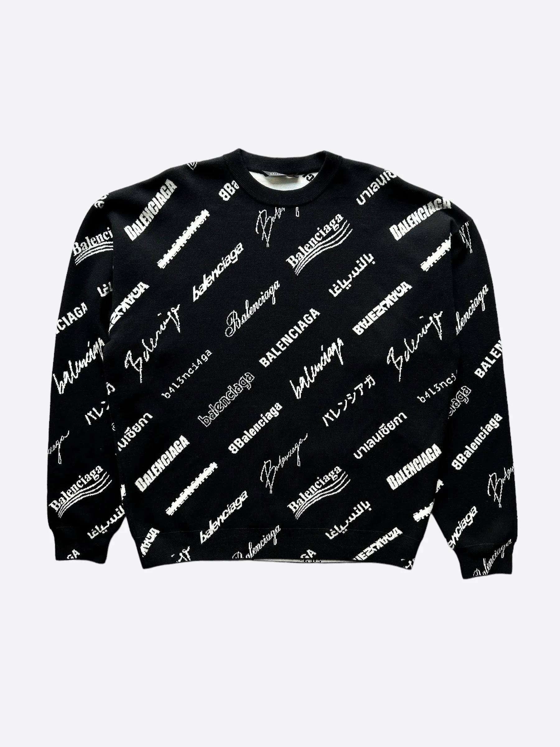 Balenciaga Black & White Logomania All Over Knit Sweater