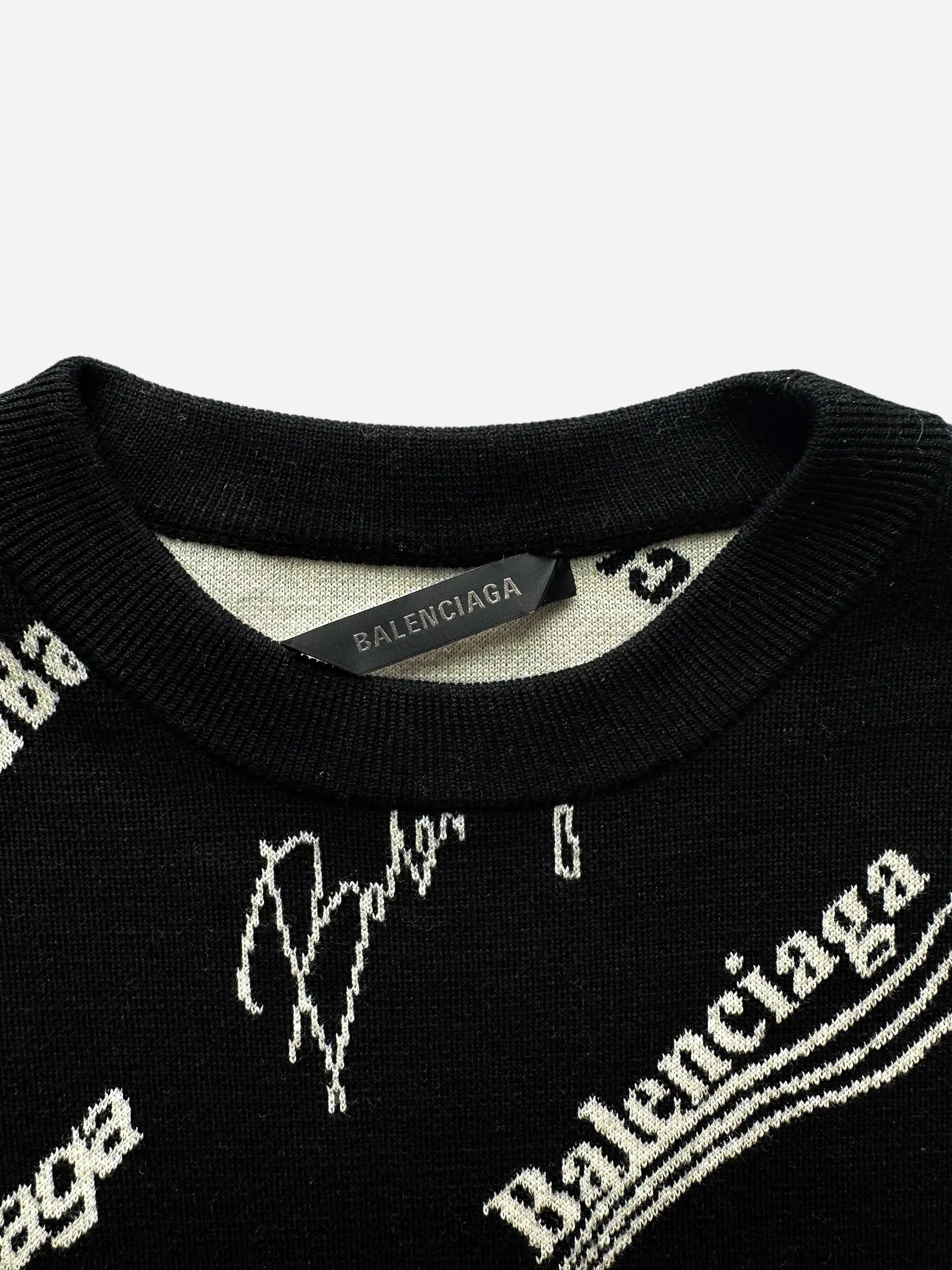 Balenciaga Black & White Logomania All Over Knit Sweater