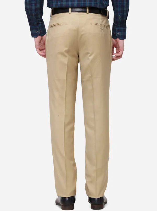 Beige Solid Classic Fit Formal Trouser | JadeBlue