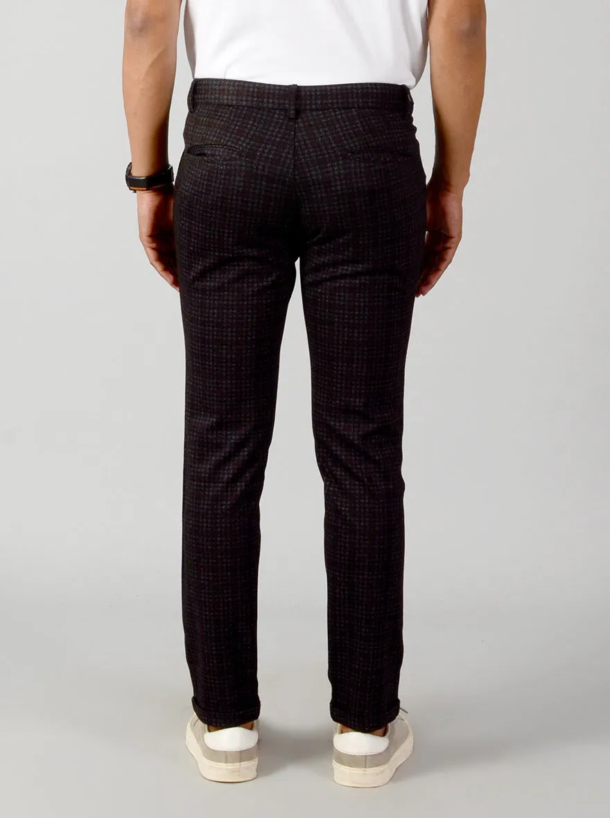 Black Checked Slim Fit Casual Trouser | JadeBlue