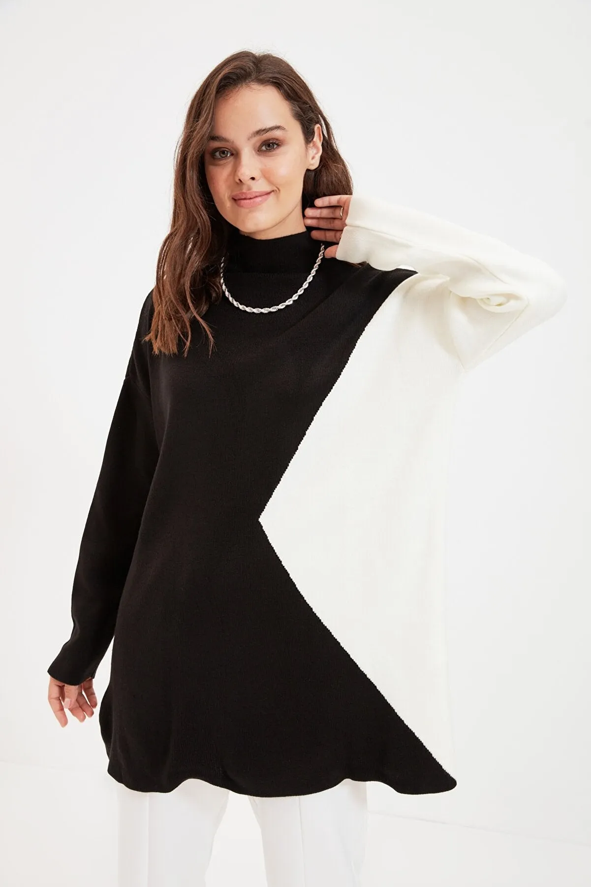 Black Color Block Knitwear Sweater - Trendyolmilla