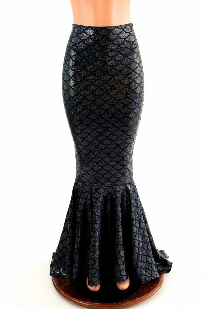 Black High Waist Mermaid Skirt with Puddle Train