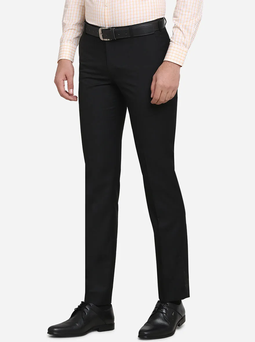 Black Self Design Slim Fit Formal Trouser  | Metal