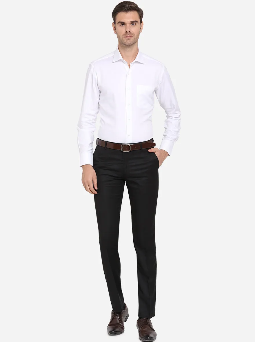 Black Self Design Slim Fit Formal Trouser | Metal