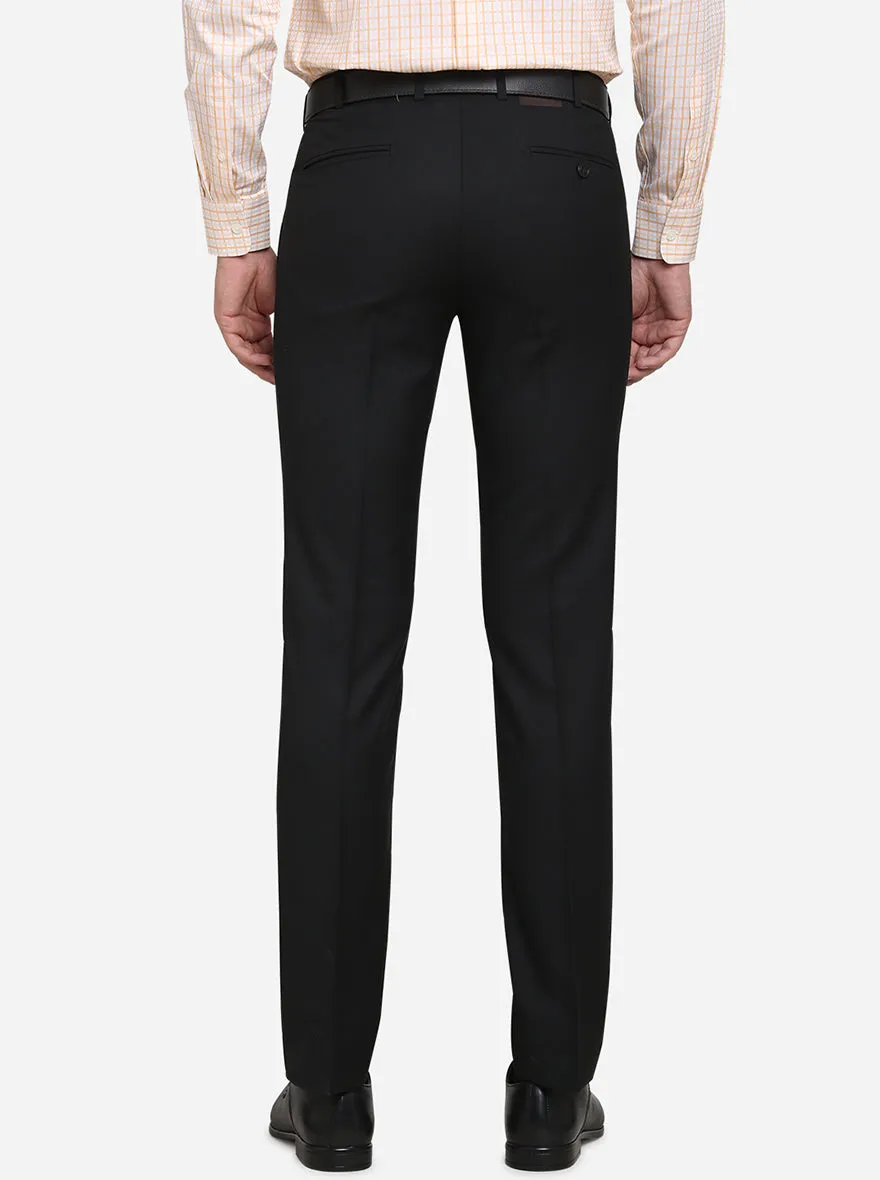 Black Self Design Slim Fit Formal Trouser  | Metal