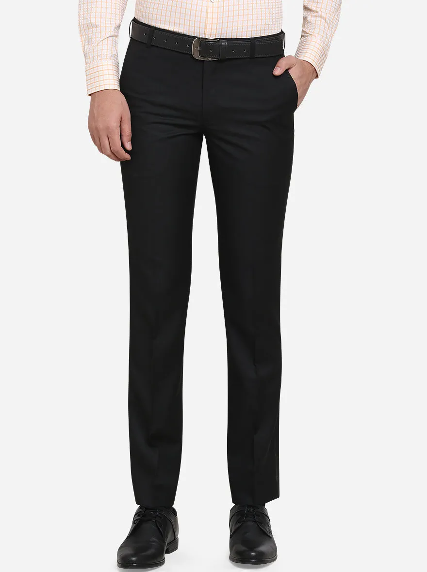 Black Self Design Slim Fit Formal Trouser  | Metal