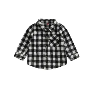 Boys Plaid Cotton Shirt - Black & White Check