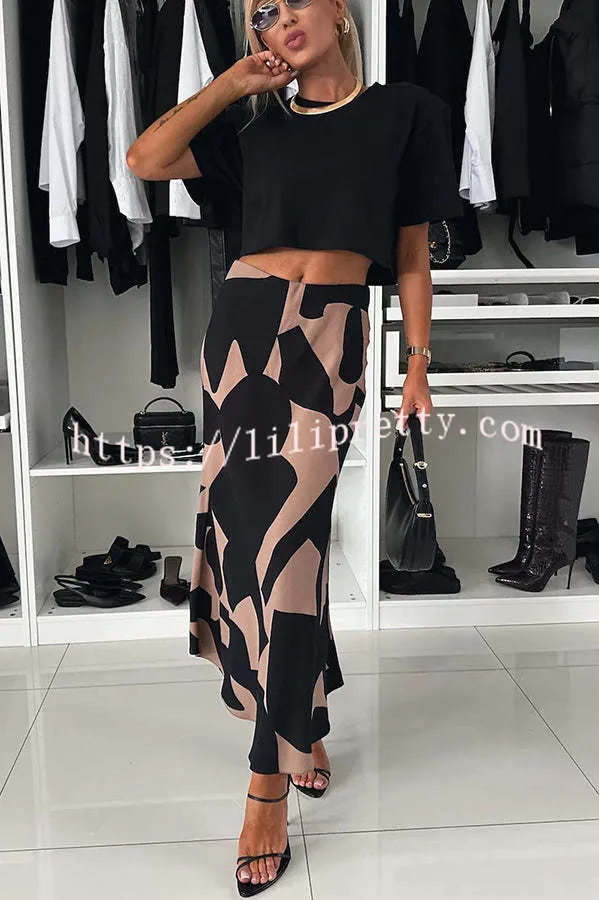 Breezy Composure Unique Print High Rise Elastic Waist Maxi Skirt