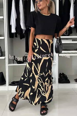 Breezy Composure Unique Print High Rise Elastic Waist Maxi Skirt