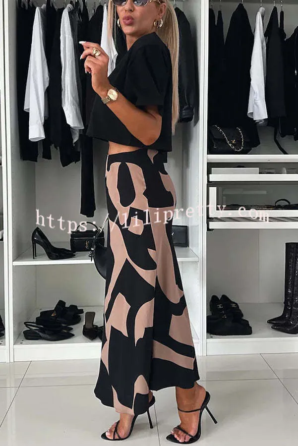 Breezy Composure Unique Print High Rise Elastic Waist Maxi Skirt