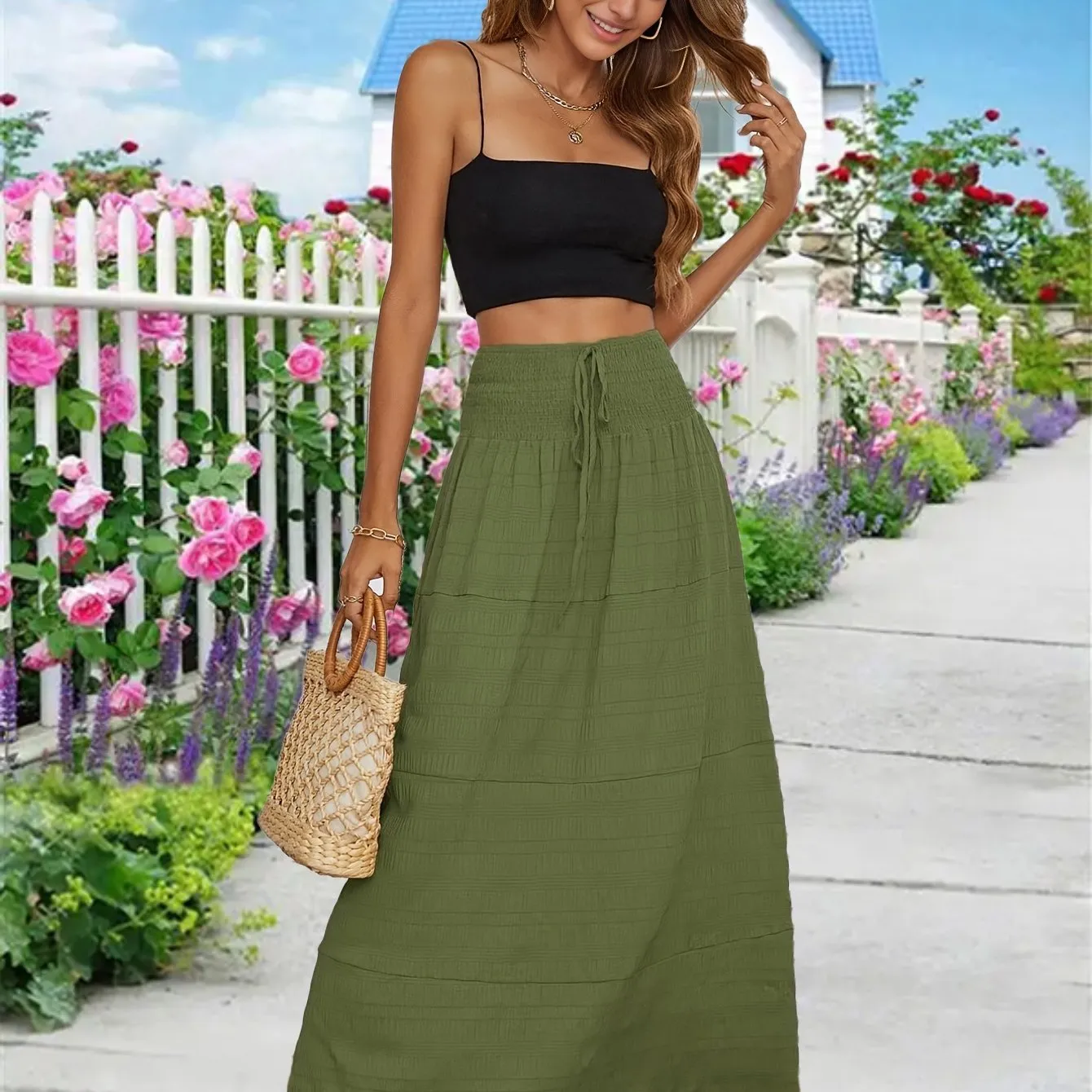 Casual Loose Simple Solid High Waist Fashion Skirts