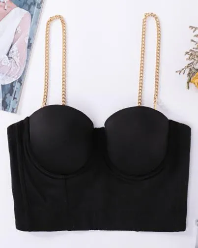 Chain Strap V Neck Corset Crop Top