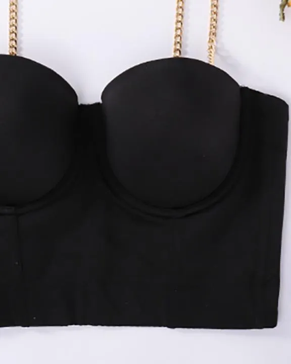 Chain Strap V Neck Corset Crop Top