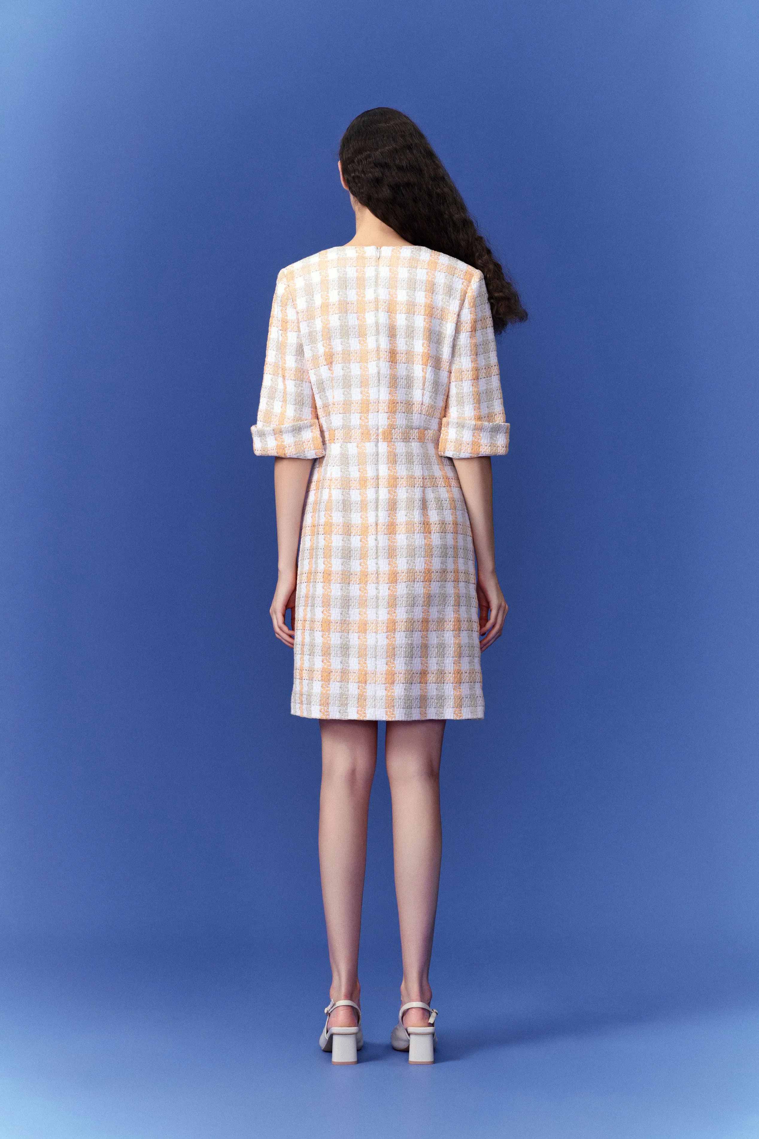 Check Pastel Tone Tweed Dress