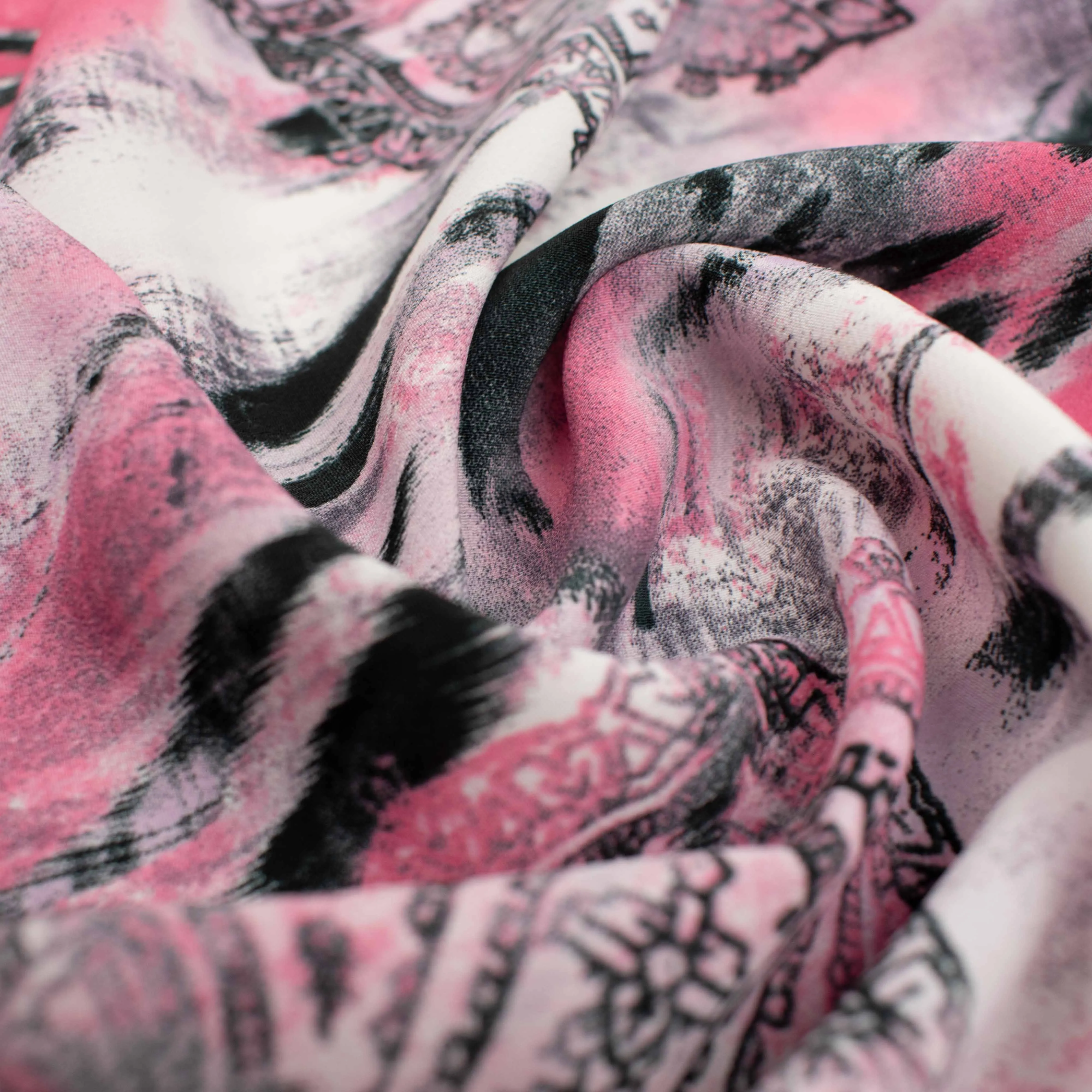 Chirimen Printed Crepe Design-672 Pink & Grey