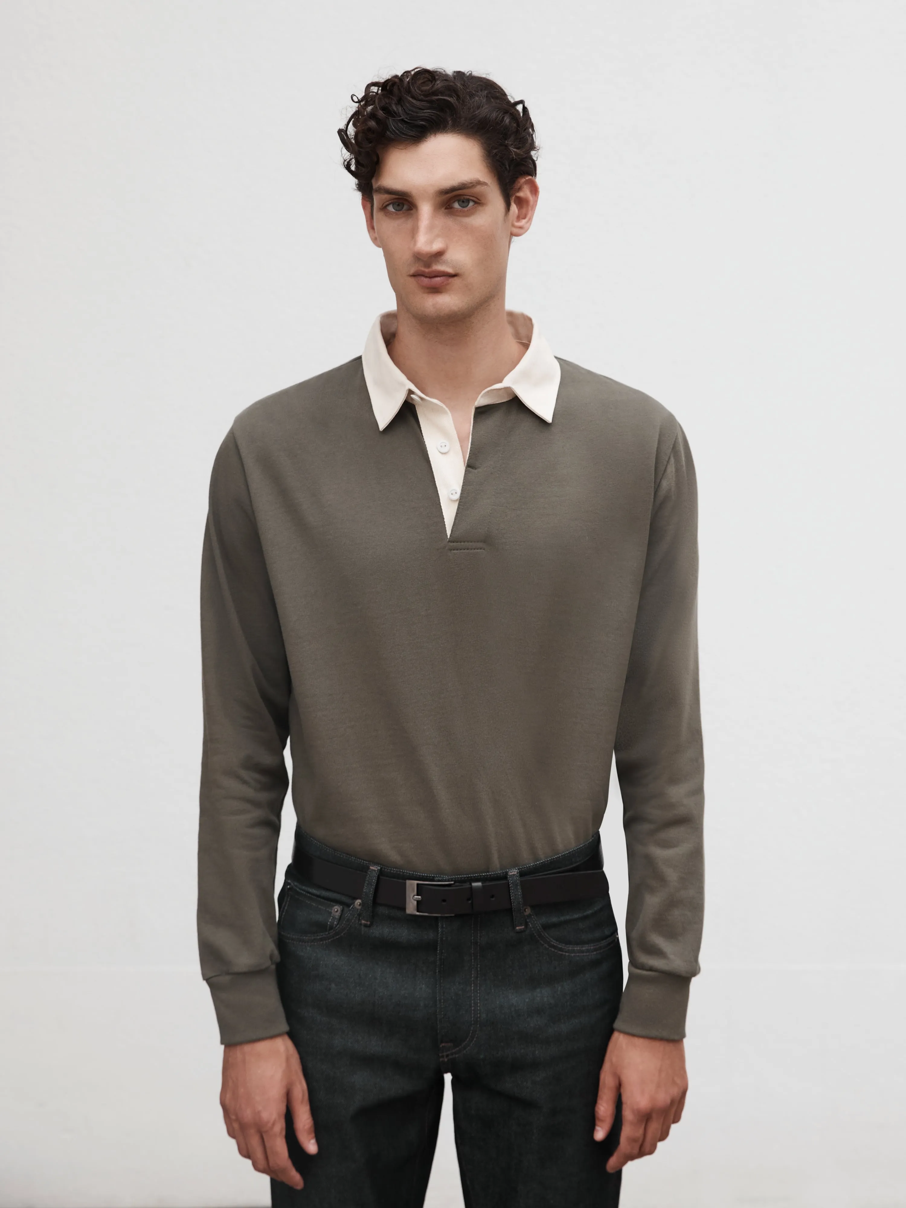 Cotton Rugby Shirt in Khaki