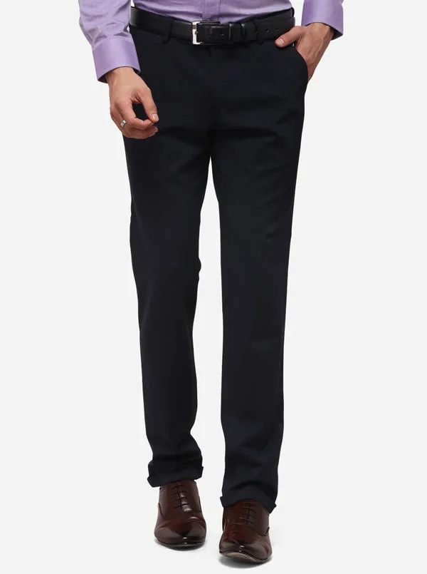 Dark Blue Slim Fit Solid Club Wear Trouser | JB Studio