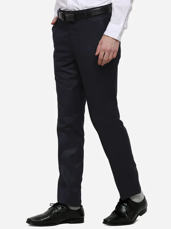 Dark Blue Solid Slim Fit Formal Trouser | Metal