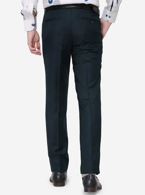 Dark Green Solid Slim Fit Formal Trouser | Metal