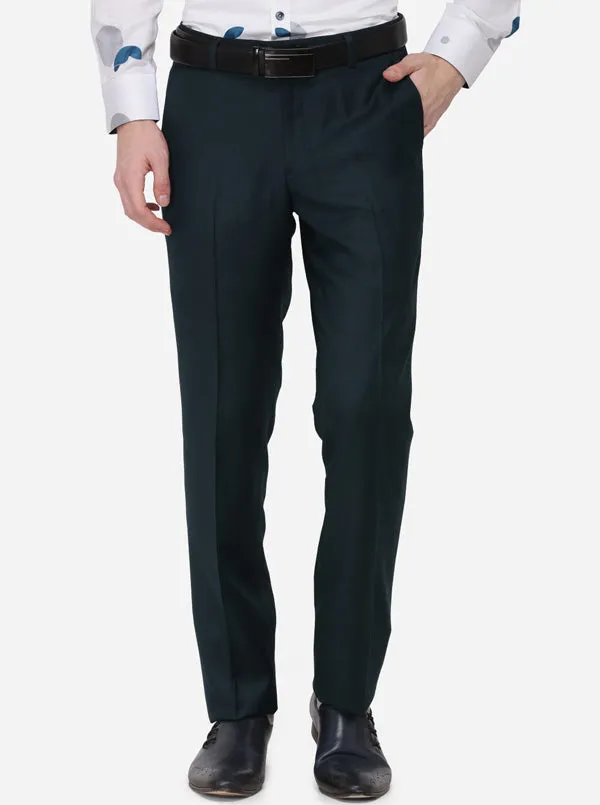 Dark Green Solid Slim Fit Formal Trouser | Metal