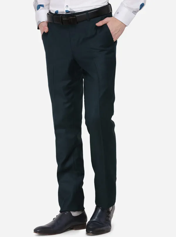 Dark Green Solid Slim Fit Formal Trouser | Metal