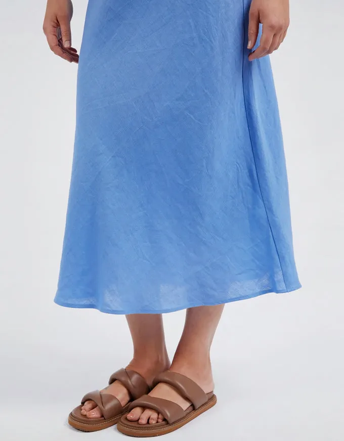 Eleni Bias Linen Skirt Cerulean Blue