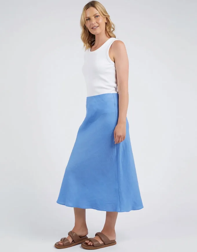 Eleni Bias Linen Skirt Cerulean Blue