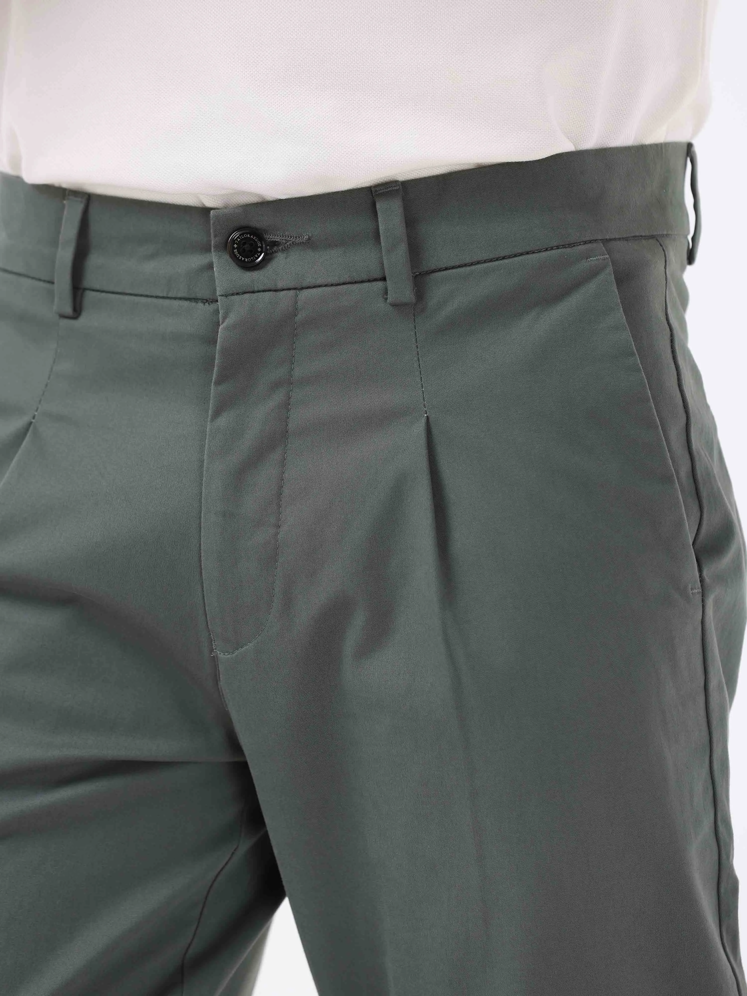 Essential Pleated Olive Fine Twill Pant