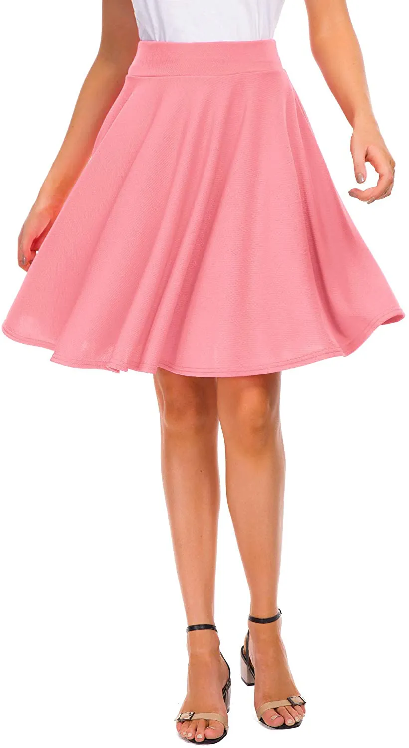 EXCHIC Women’s Basic Skirt A-Line Midi Dress Casual Stretchy Mini Skater Skirt