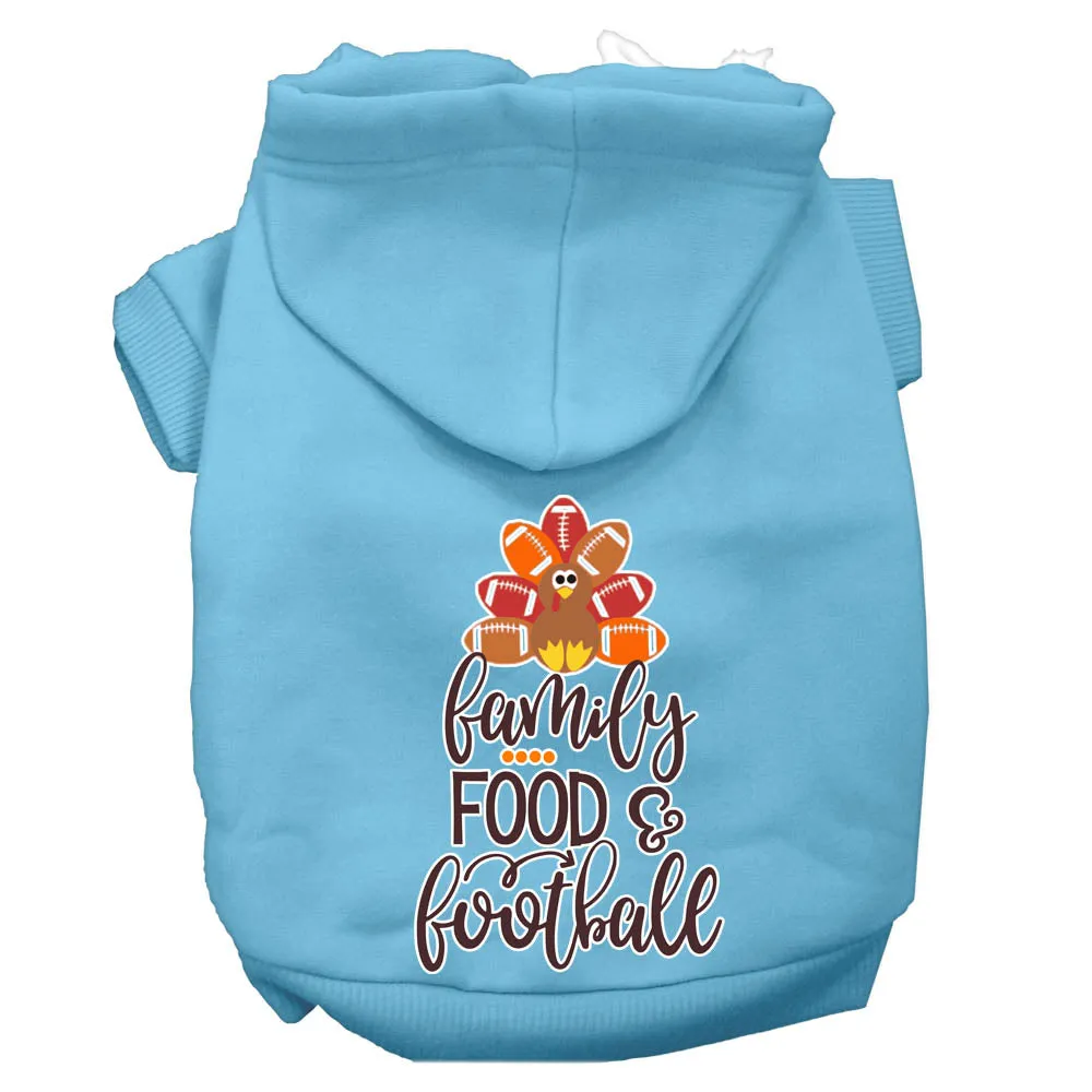 Family, Food, And Football Screen Print Dog Hoodie Baby Blue M