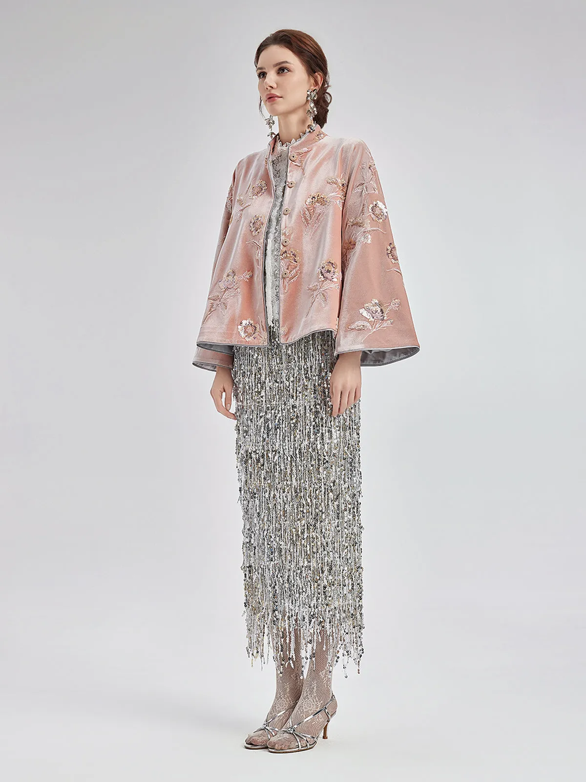 French Velvet Beaded Embroidered Cape Coat