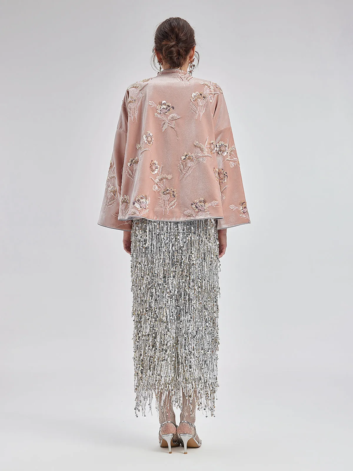 French Velvet Beaded Embroidered Cape Coat