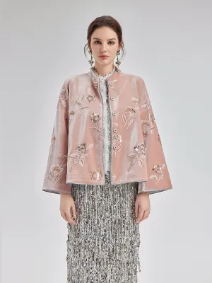 French Velvet Beaded Embroidered Cape Coat