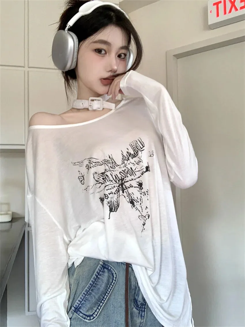 Girlary Lazy Style Women Oversize T-Shirts Summer Sunscreen Printed Loose New OL All Match Full Sleeve Chic Casual Tees