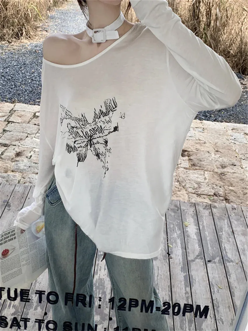 Girlary Lazy Style Women Oversize T-Shirts Summer Sunscreen Printed Loose New OL All Match Full Sleeve Chic Casual Tees