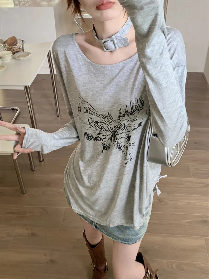 Girlary Lazy Style Women Oversize T-Shirts Summer Sunscreen Printed Loose New OL All Match Full Sleeve Chic Casual Tees