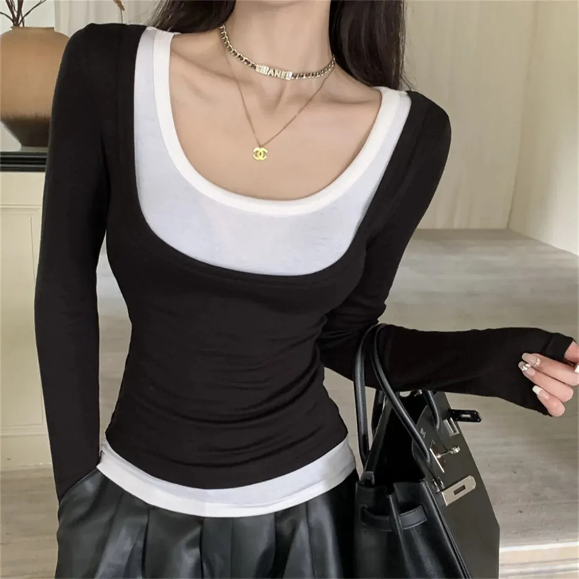 Girlary Sexy Women Slim Tees Office Lady Chic Autumn Elegant Full Sleeve High Street Bottoming New Mujer Daily T-Shirts