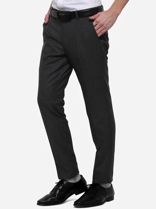 Grey & Black Checked Super Slim Fit Formal Trouser | JadeBlue