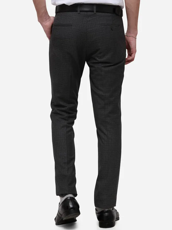 Grey & Black Checked Super Slim Fit Formal Trouser | JadeBlue