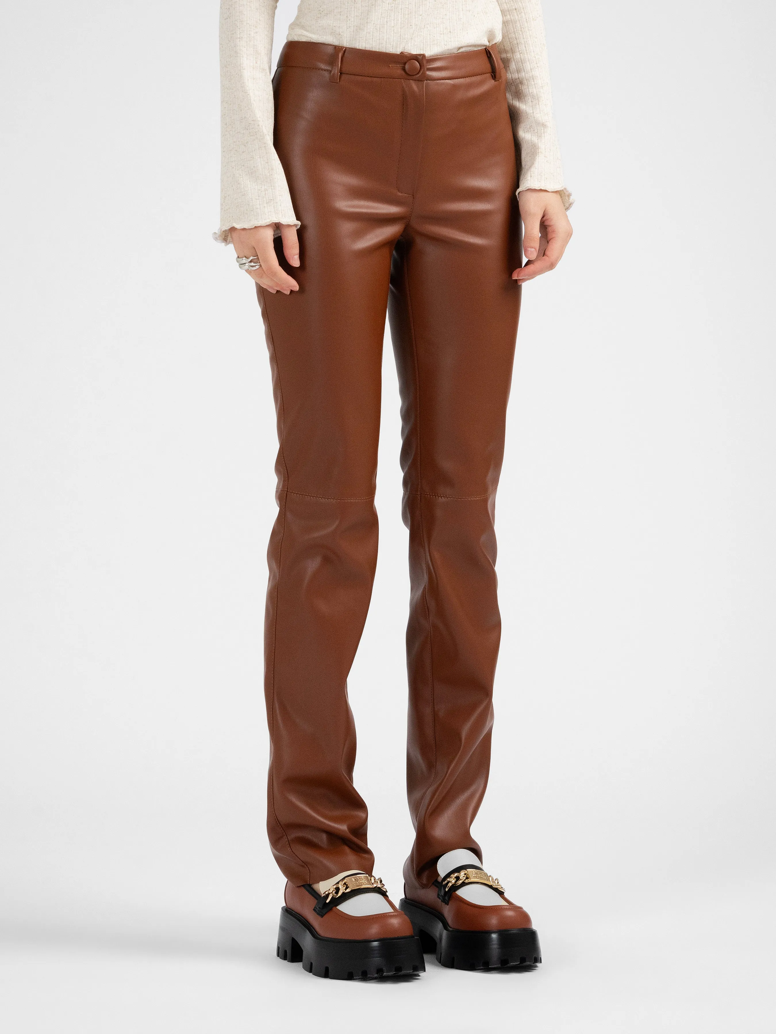 HATTIE brown vegan leather cigarette trousers