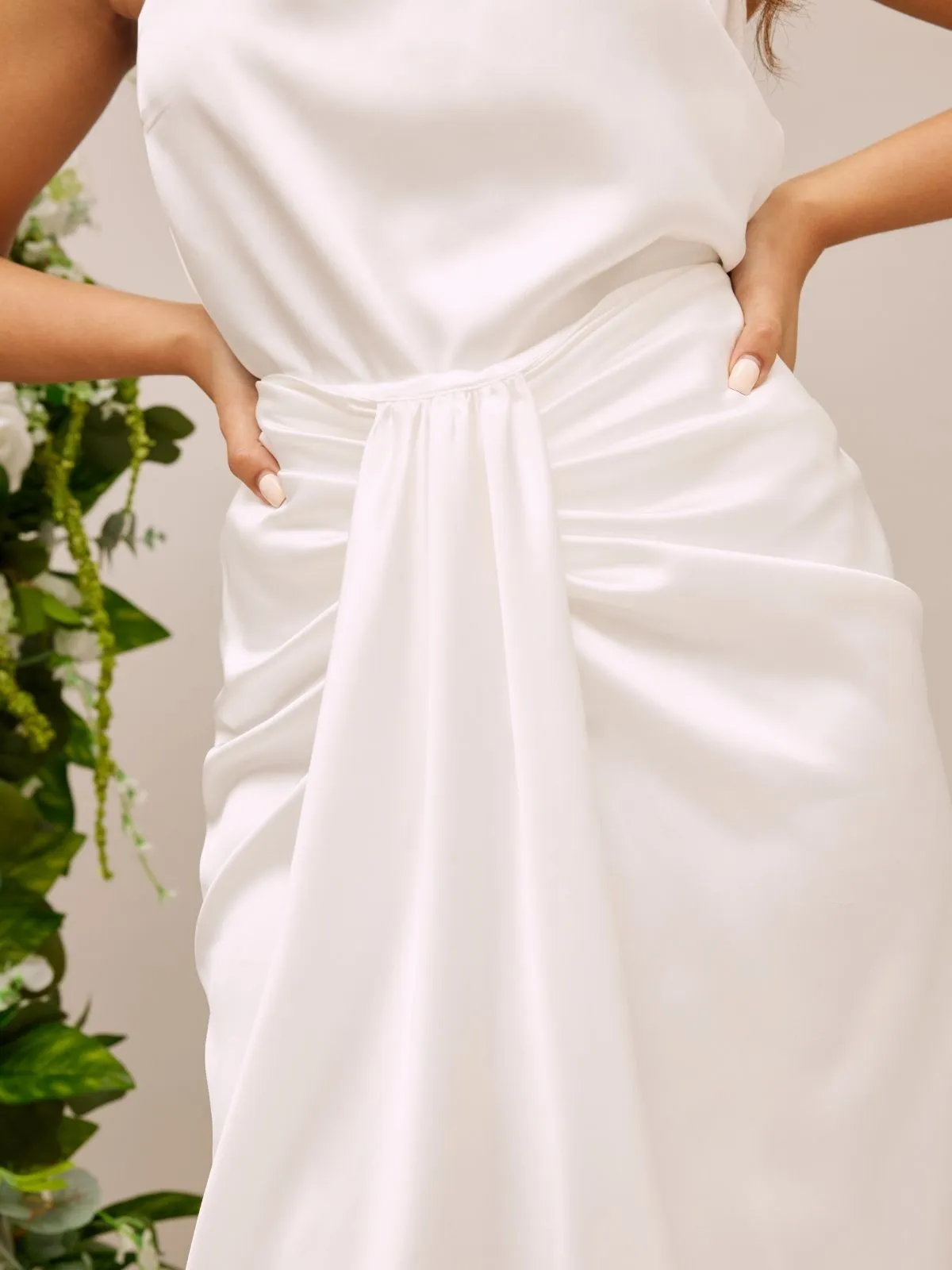 High Waist Satin Drape Bridal Skirt / Ivory