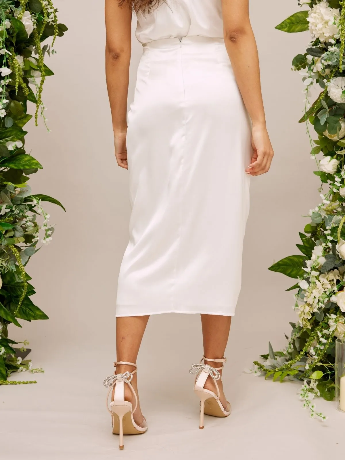 High Waist Satin Drape Bridal Skirt / Ivory