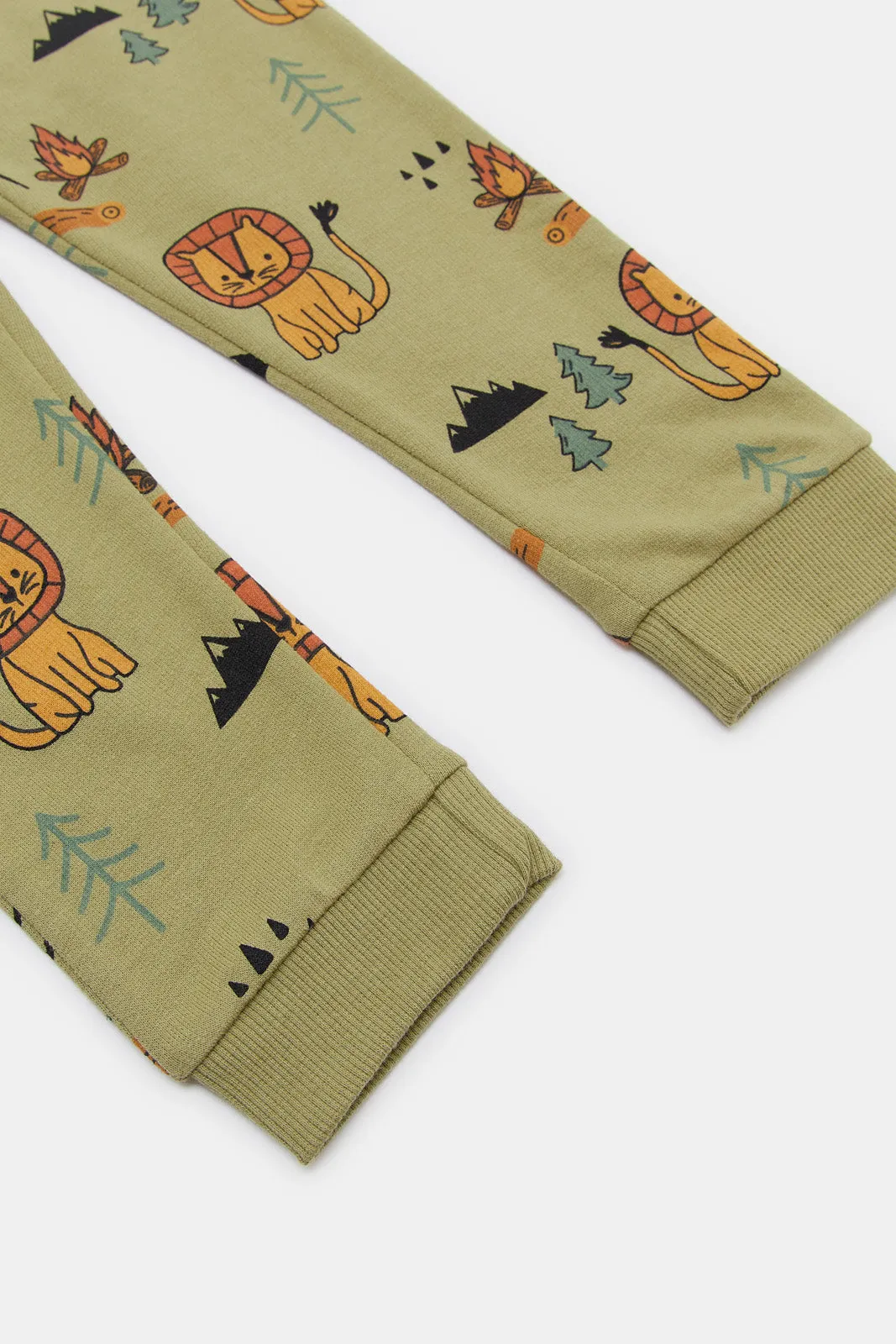 Infant Boys Olive Tiger Printed Jogger Pants