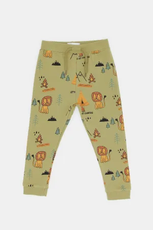 Infant Boys Olive Tiger Printed Jogger Pants