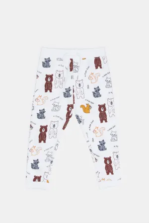 Infant Boys White Animal Printed Jogger Pants