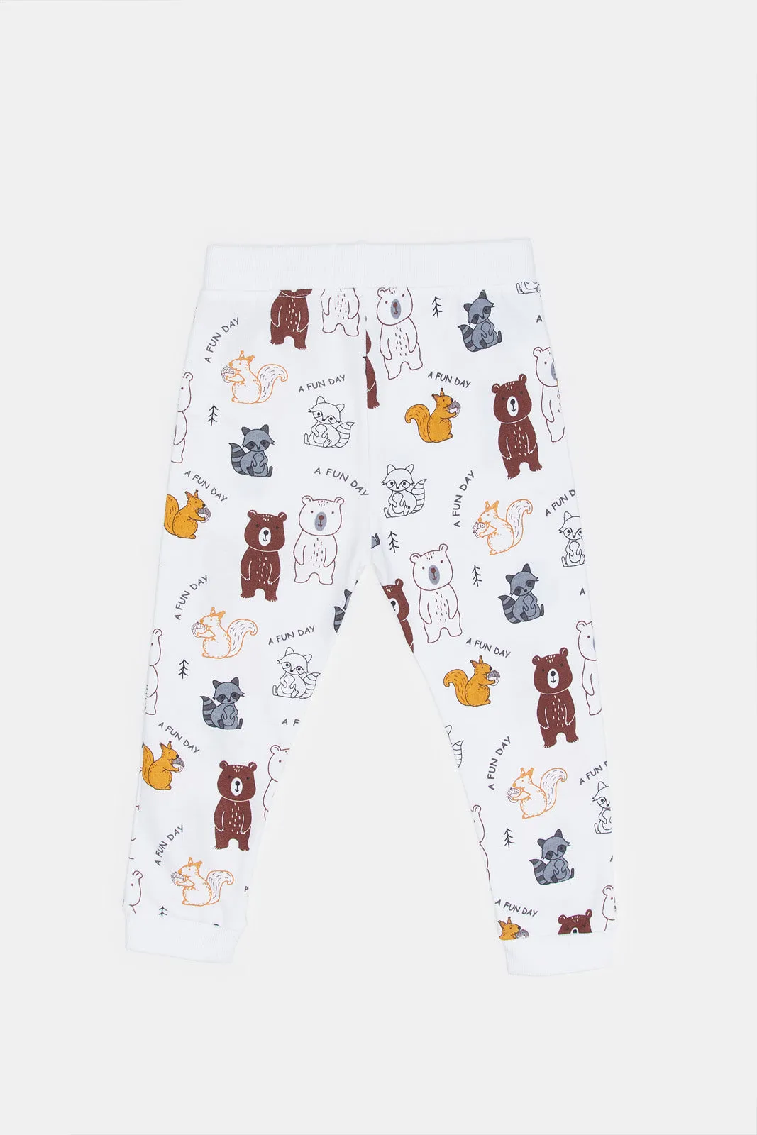 Infant Boys White Animal Printed Jogger Pants