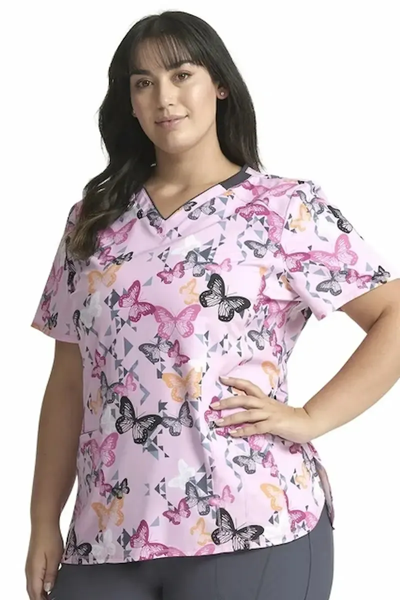 Infinity Women's Print V-neck Scrub Top | Geo Flutter