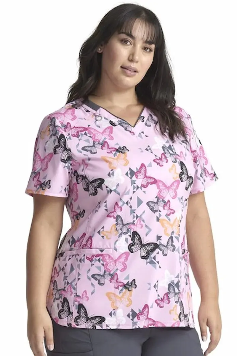 Infinity Women's Print V-neck Scrub Top | Geo Flutter